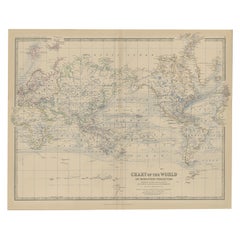 Antique Chart of the World Map on Mercators Projection with Currents Etc, 1882