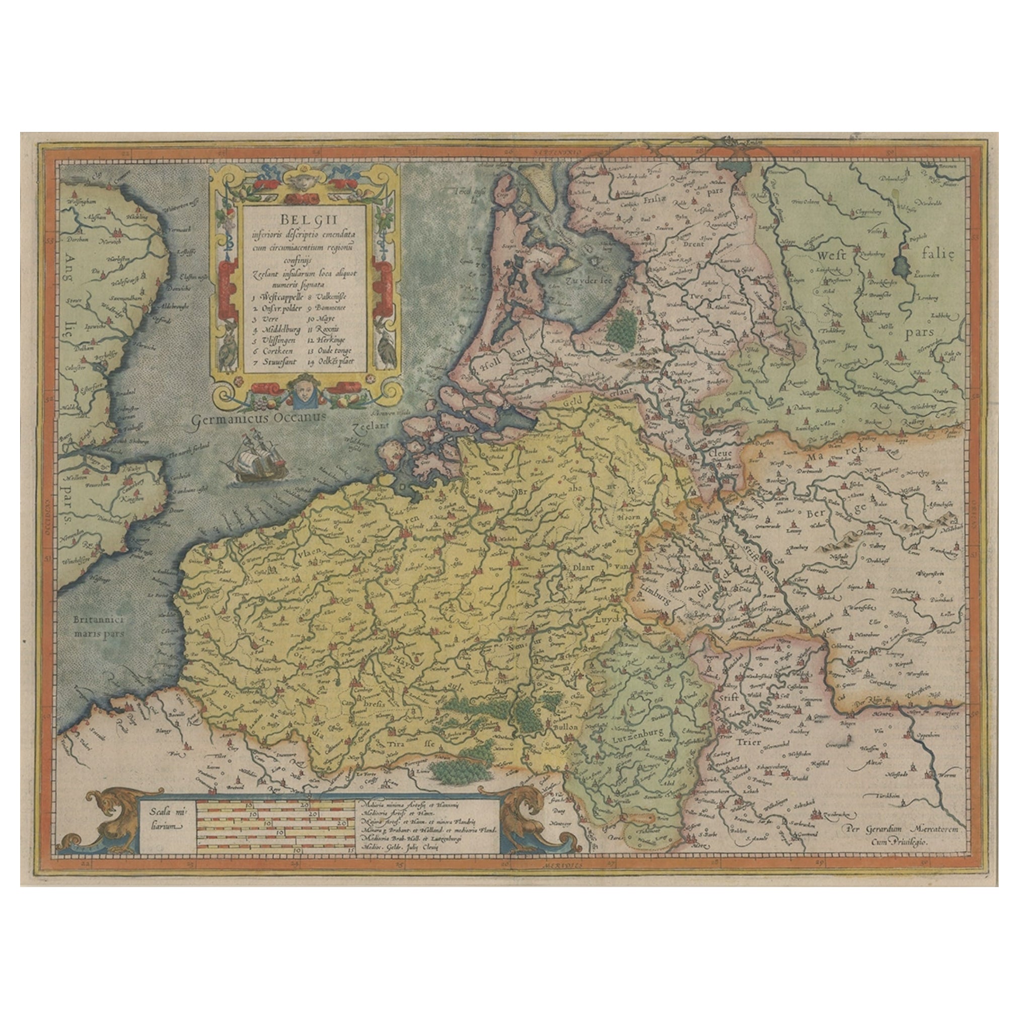 Original Antique Map the Imperial States of the Habsburg Netherlands, 1609