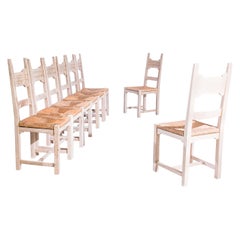 1970’s Belgian Oak Dining Chairs, Set of Eight