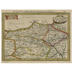 Charming Map of Northeastern Spain with the Areas of Pamplona & Valladolid, 1634