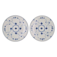 Two Antique Royal Copenhagen Blue Fluted Plain Dinner Plates, 1890s