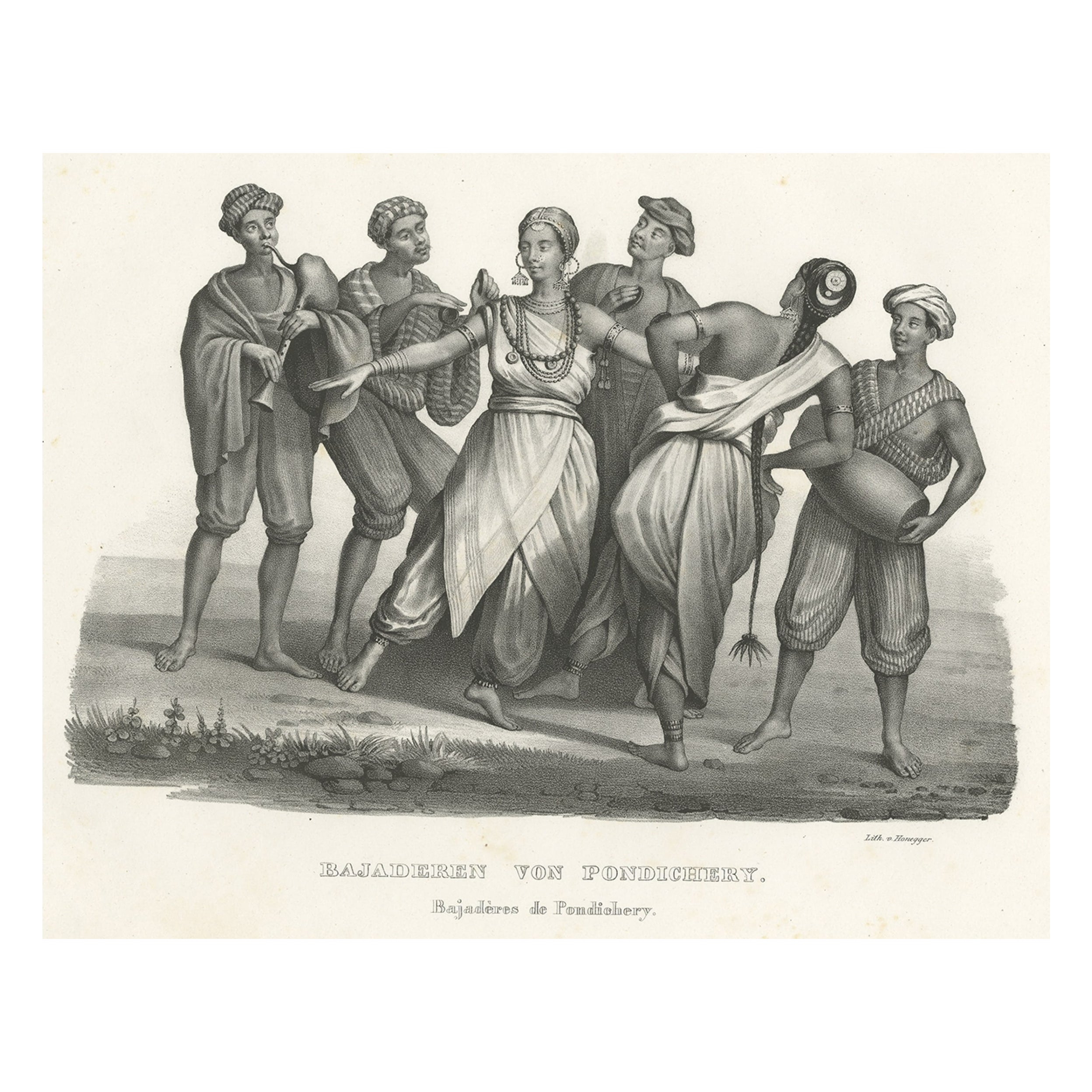 Musicisti e danzatori Bajadere di Pondicherry, India, 1845 ca. in vendita