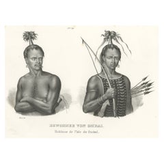 Antique Print of Warriors from Ombai Island, Alor, Archipel, Indonesia, ca.1845