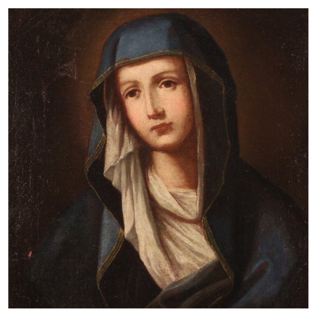 18th Century Oil on Canvas Antique Italian Religious Painting Madonna, 1750