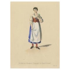 Original Antique Print of a Young Woman from Prättigau, Switzerland, ca.1815