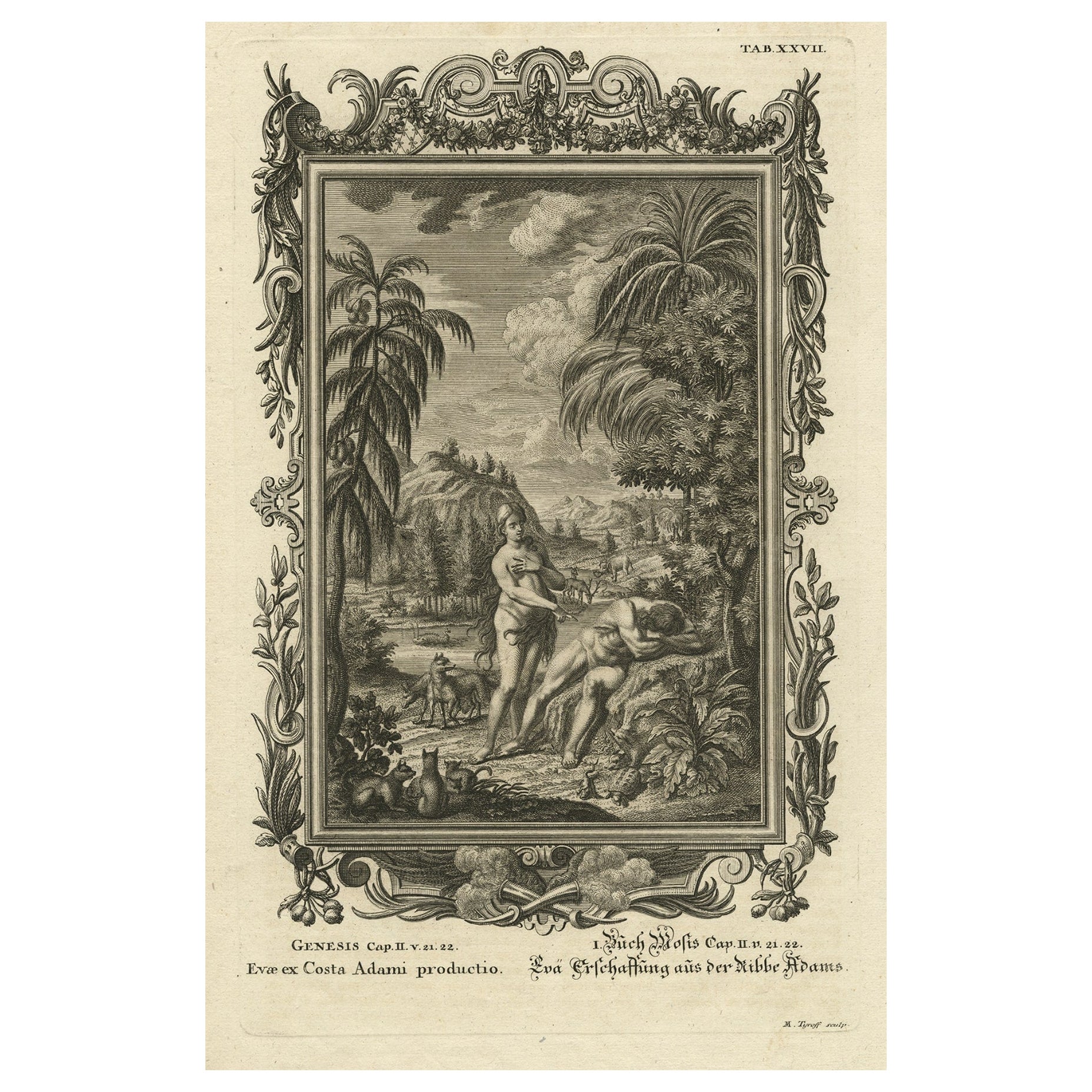 Ancienne scène de Genesis dans l'Ancien Testament ; Eve est faite à partir de la côte d'Adam, 1731