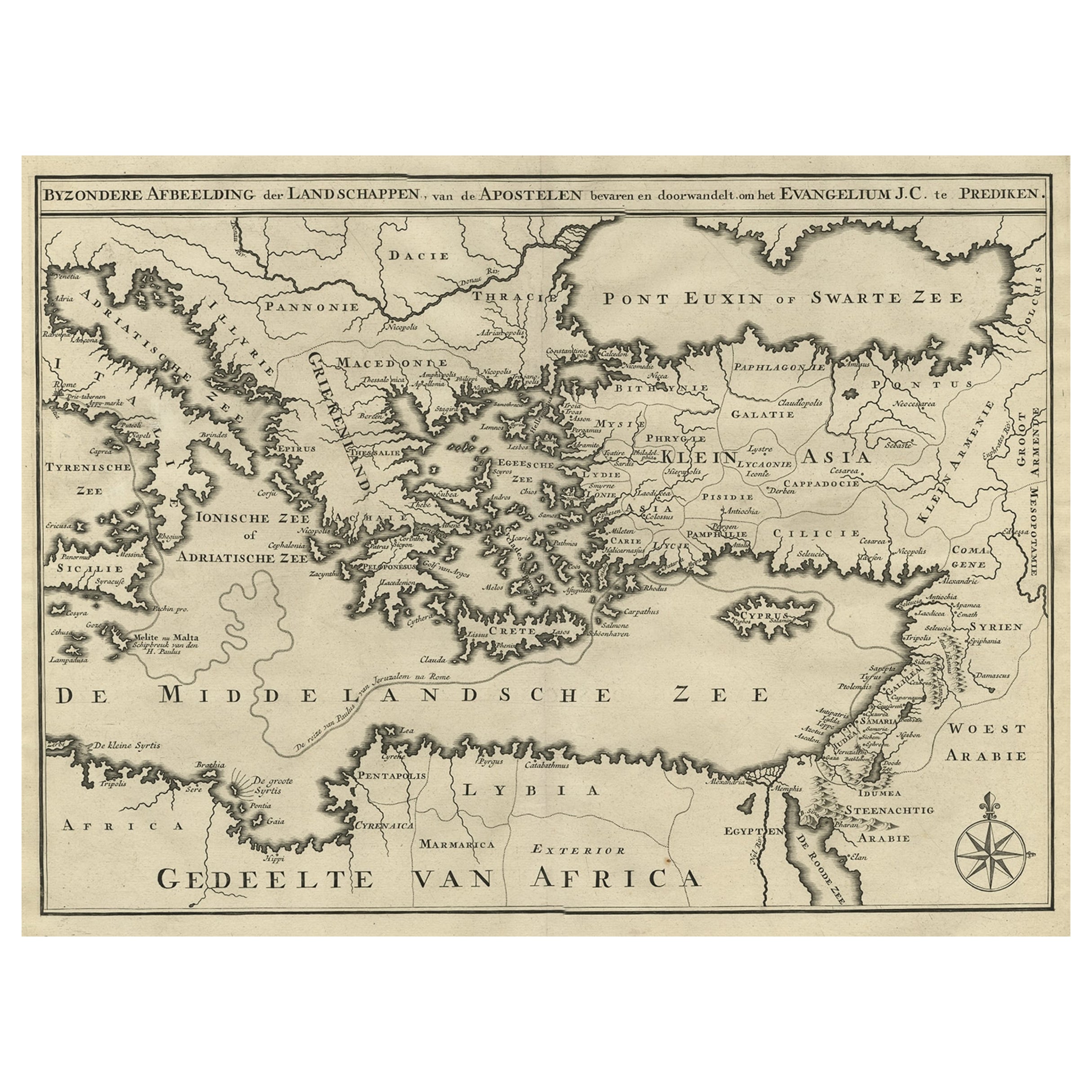 Scarce Map of the Mediterranean and Parts of Europe, Africa & Middle East, 1725