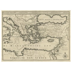 Seltene Karte des Mittelmeers und Teile Europas, Afrikas und des Nahen Ostens, 1725