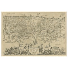 Antique Map of Israel Filled with Biblical Scenes, Published in 1748