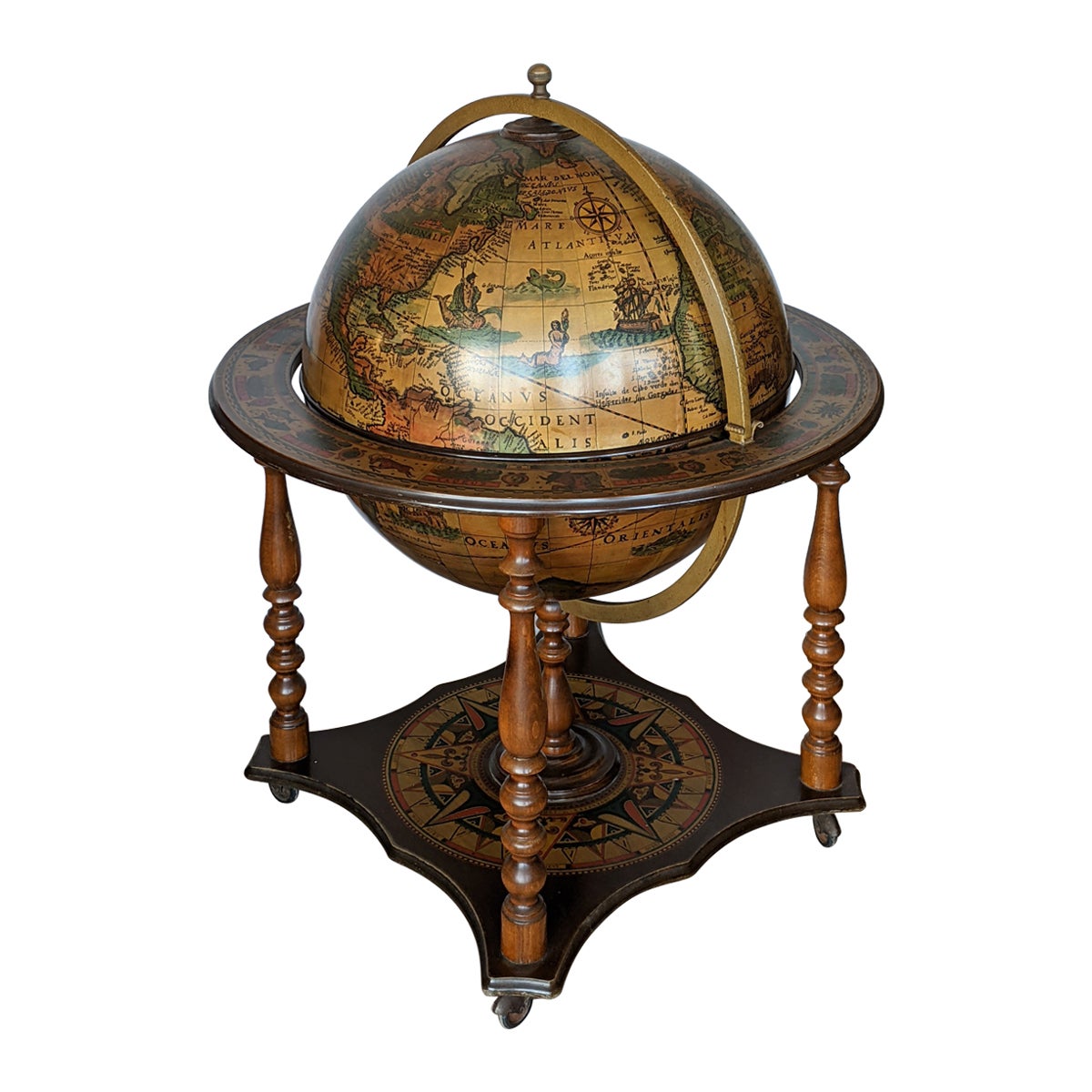 Globe Cocktail Cabinet Dry Bar, with Zodiac Signs, Mid 1900 For Sale