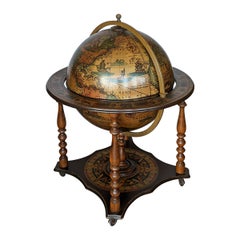 Vintage Globe Cocktail Cabinet Dry Bar, with Zodiac Signs, Mid 1900