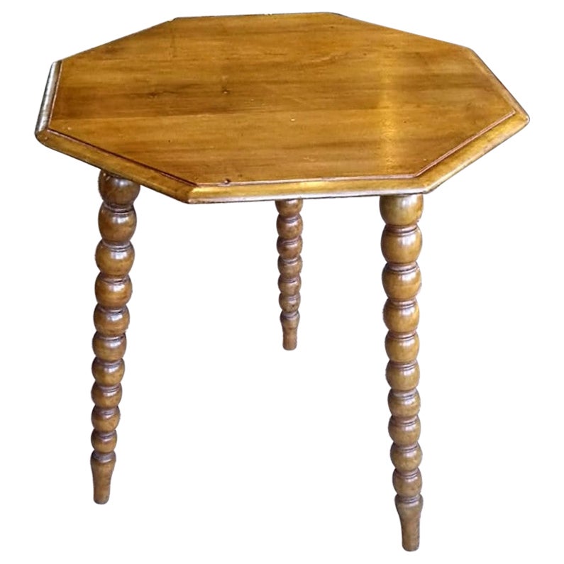 Octagonal Coffee Table with Turned Legs, Solid Walnut, Late 1800s For Sale