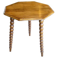 Octagonal Coffee Table with Turned Legs, Solid Walnut, Late 1800s
