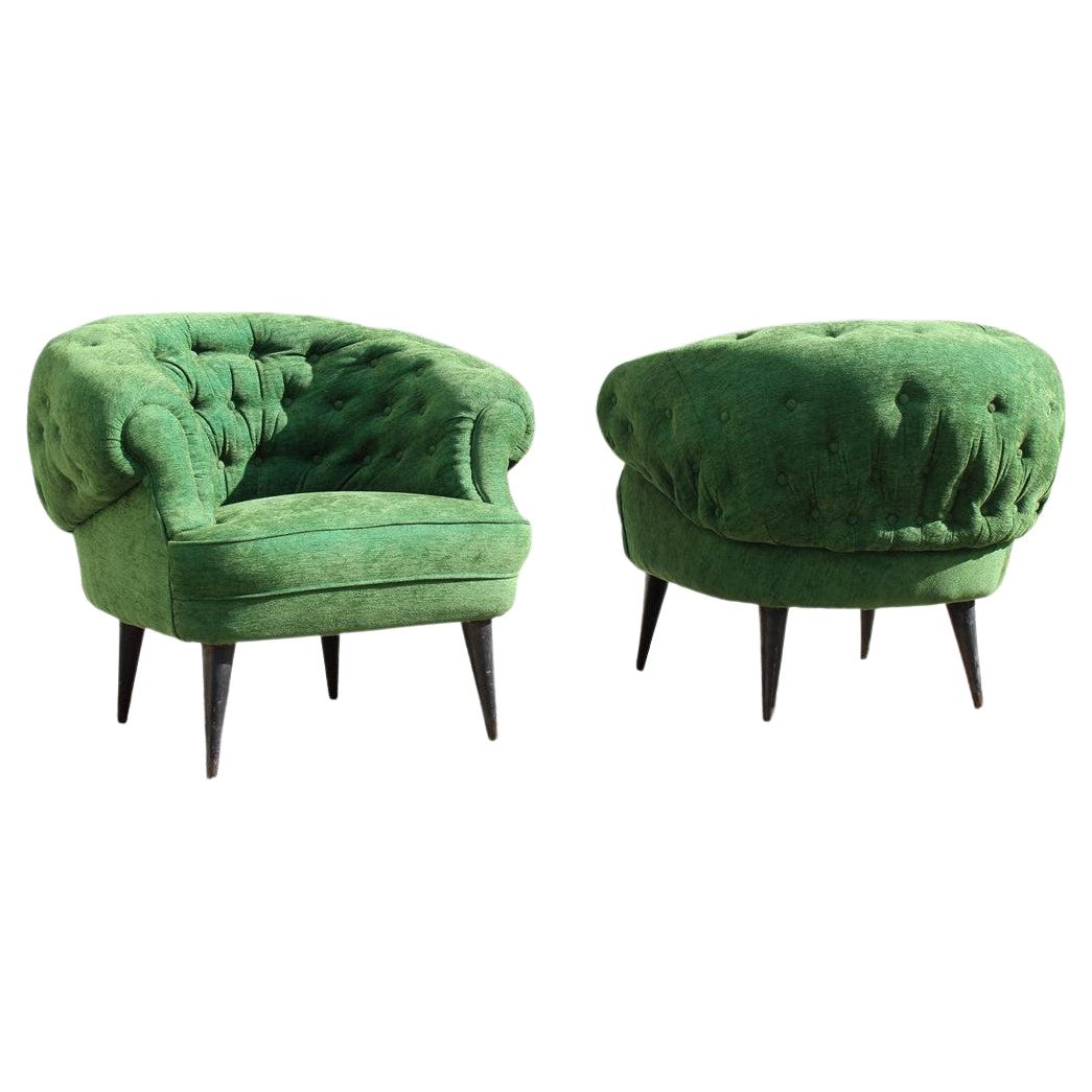 Pair of Armchairs Guglielmo Ulrich Attributed Green Velvet Italian Design