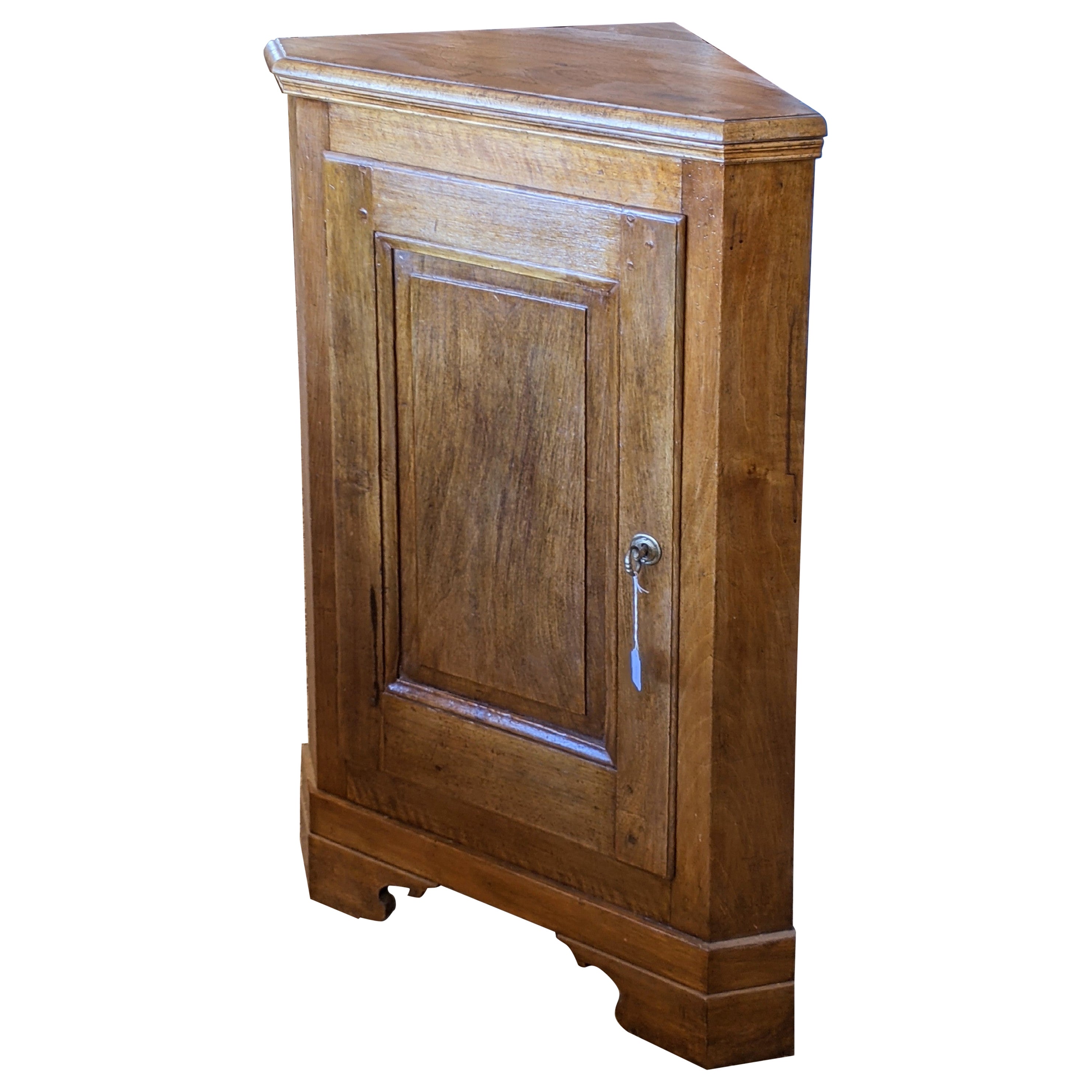 Corner Cupboard in Solid Walnut, Lined in "Varese" Paper with Wisteria Leaf For Sale