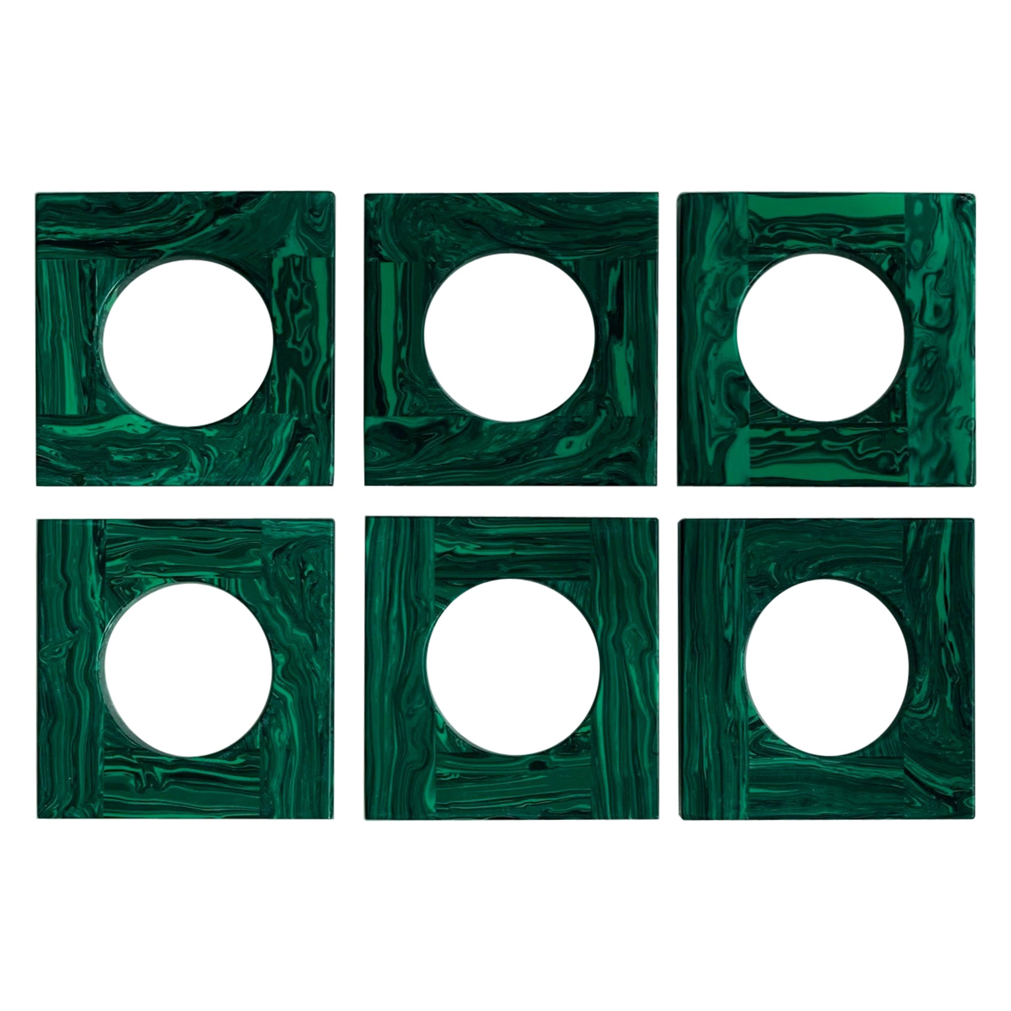 Square Green Malachite Napkin Ring Set of 6 For Sale