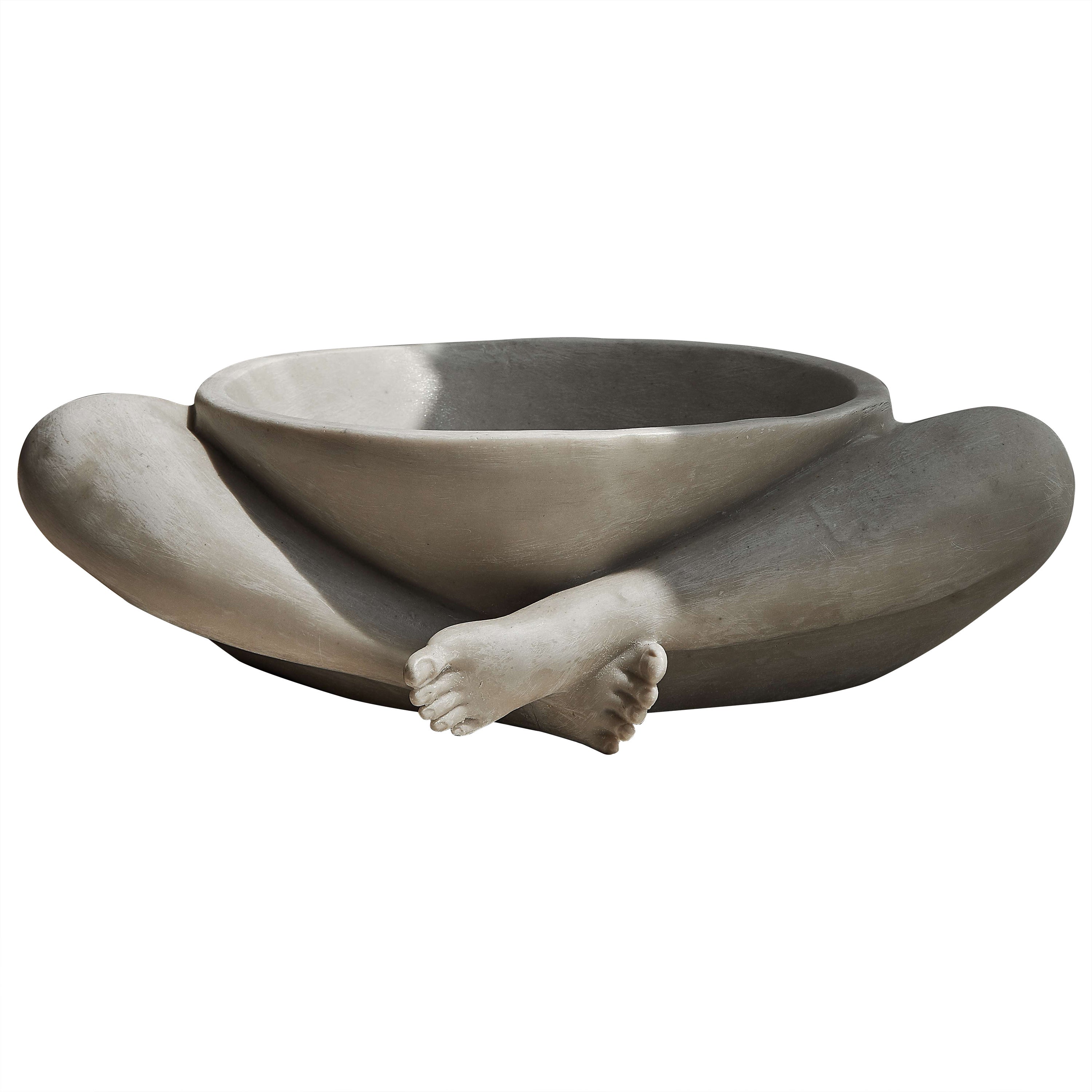 Meditative Pose Sculptural Legs Bowl Sukhasana II S Hand-Crafted Resin + Stone For Sale