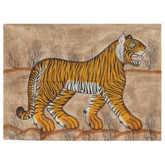 1970s Jaime Parlade Designer Hand Painting "Tiger" Oil on Canvas