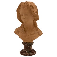 Antique French 19th Century Terra Cotta and Rosso Levanto Marble Bust