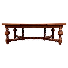 Antique 19th Century French Francois Premier Carved Walnut Drawleaf Dining Table