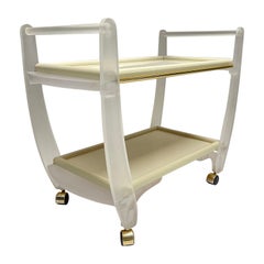 Mid Century Sandblasted Lucite and Brass Rolling Bar Cart or Tea Trolley