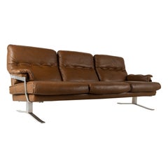 Skandinavisches modernes Sofa aus Leder und Chrom von Arne Norell, 1970er Jahre