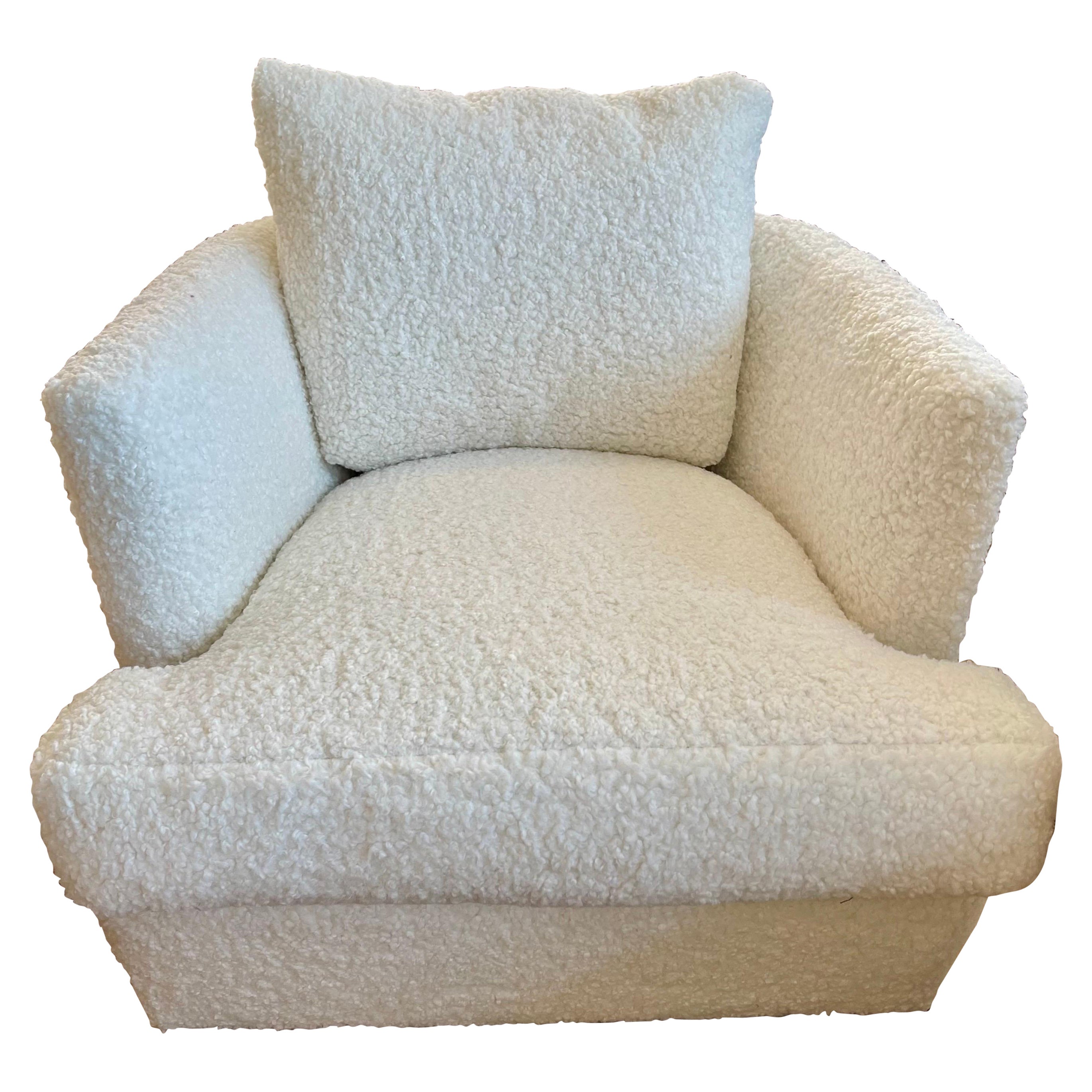 Mid-Century Modern Club Chair Newly Upholstered in Cream Boucle Fabric