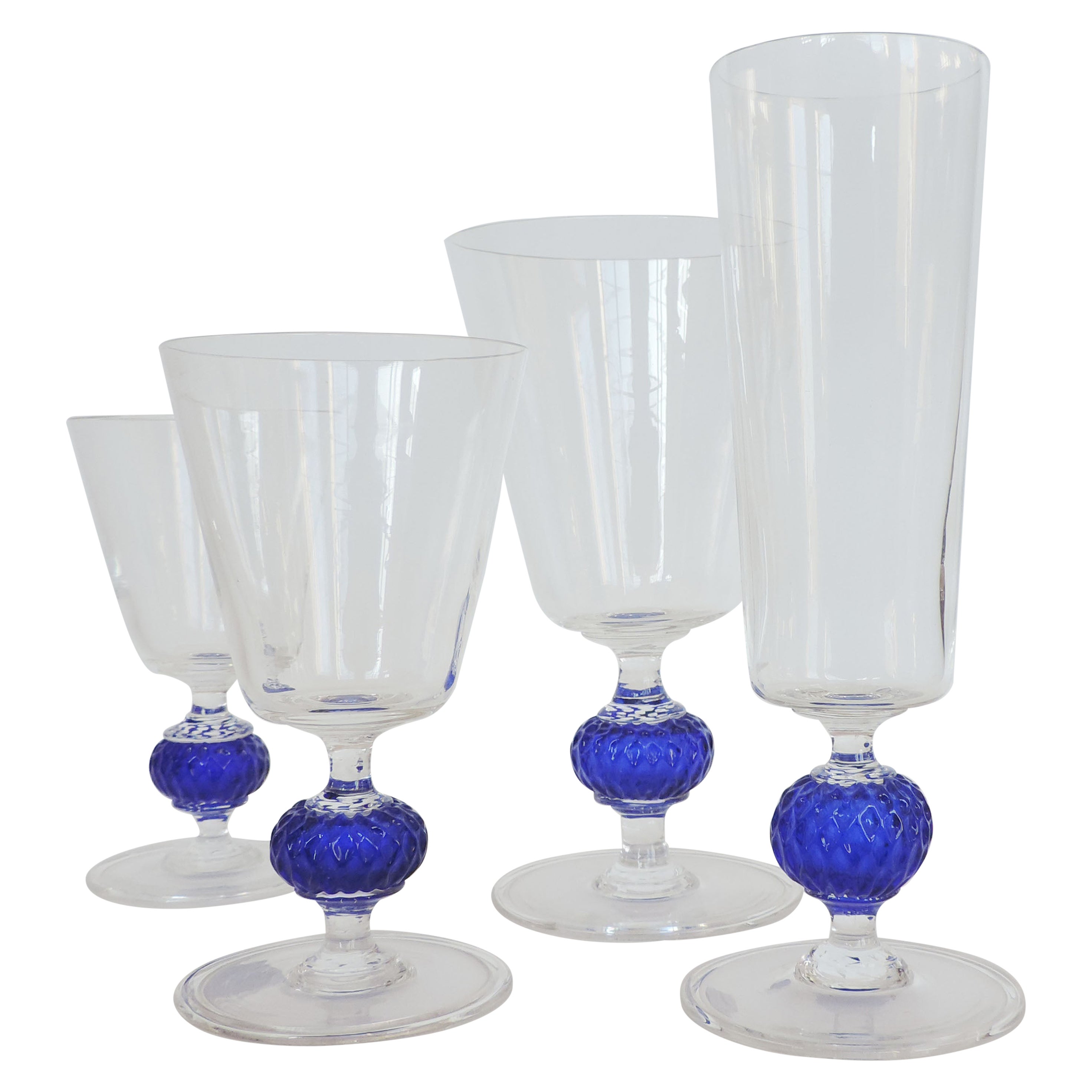 Italian 1950s Murano Glass Hand Blown Set of 40 Drinking Glasses For Sale