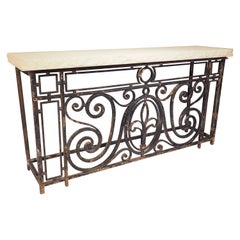 Used Wrought Iron Balcony Gate Console with Pitched Limestone Top