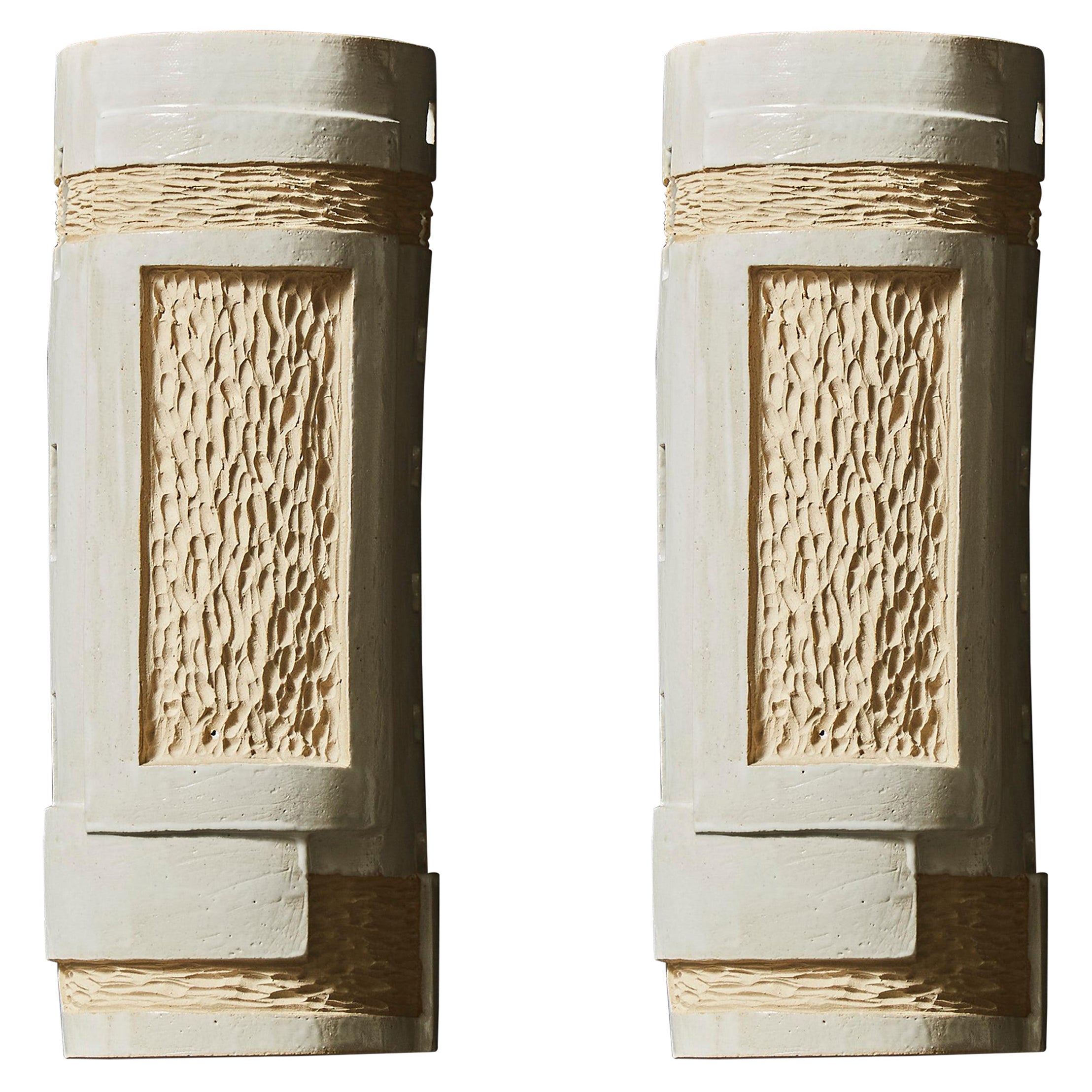 Pair of Slab Built Ceramic Wall Sconces by Melissa Cromwell For Sale