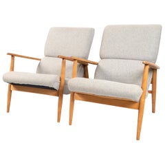 Vintage Pair of Mid-Century Danish Lounge Chairs Armchairs Denmark, C.1950