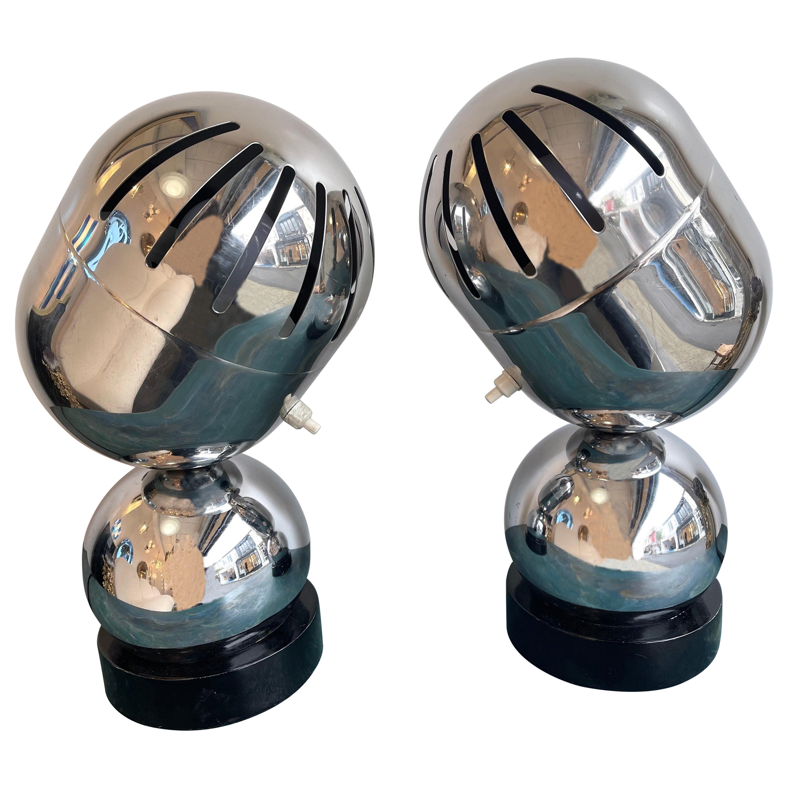 Pair of Space Age Metal Chrome Lamps by Reggiani, Italy, 1970s