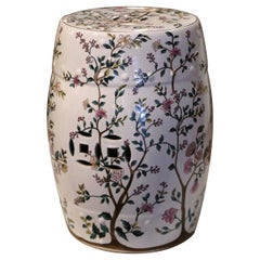 Mid Century Chinese Porcelain Garden Stool with Tree and Foliage Motifs