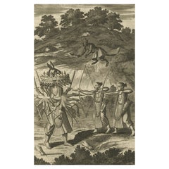 Original Antiker Originaldruck von Rama und Hanuman im Kampf um Ravana, 1672