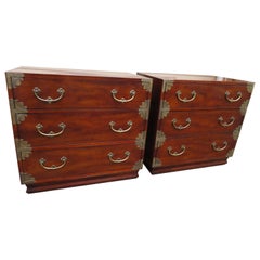 Pair Chinoiserie Henredon Tansu Campaign Chests Nightstands Mid-Century Modern