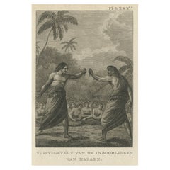 Old Print eines Boxkampfes zwischen zwei Einheimischen der Hapaee-Inseln, Tonga, 1803