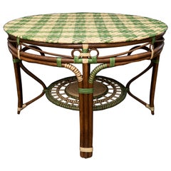 Creel and Gow Green and Cream Rattan Dinning Table with Hounds Tooth Top Design
