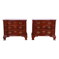 Henredon Georgian Mahogany Three-Drawer Bedside Chests, Newly Refinished