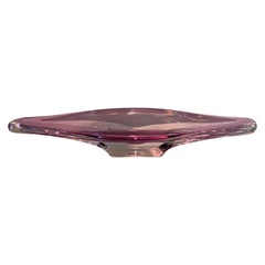 Stunning Large Amethyst Elongated Centerpiece Blown Glass Crystal Lozenge Bowl