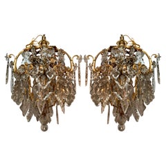 Pair Antique French "Belle Epoque" Fine Crystal and Ormolu Chandeliers
