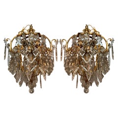 Pair Antique French "Belle Epoque" Fine Crystal and Ormolu Chandeliers