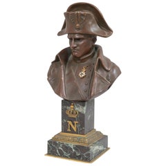 Bronze Bust of Napoleon Wearing His Medal, Mounted on a Double Marble Base, 1910