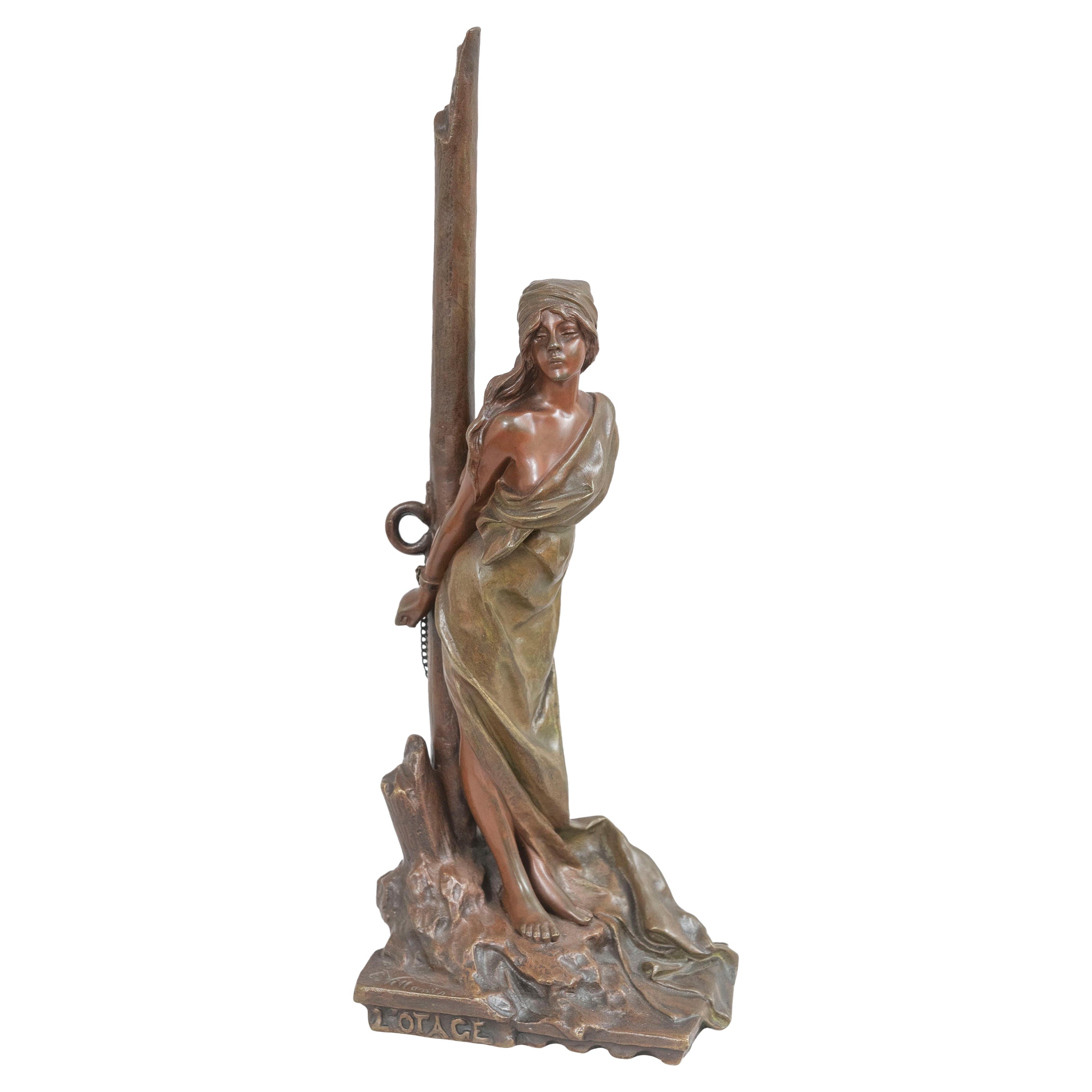 French Art Nouveau Bronze, L' Otage 'The Hostage', by Villanis ca. 1900