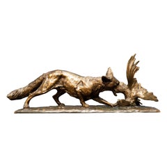 Late 19th Century Bronze Sculpture of a Fox and Chicken by Edward Drouot
