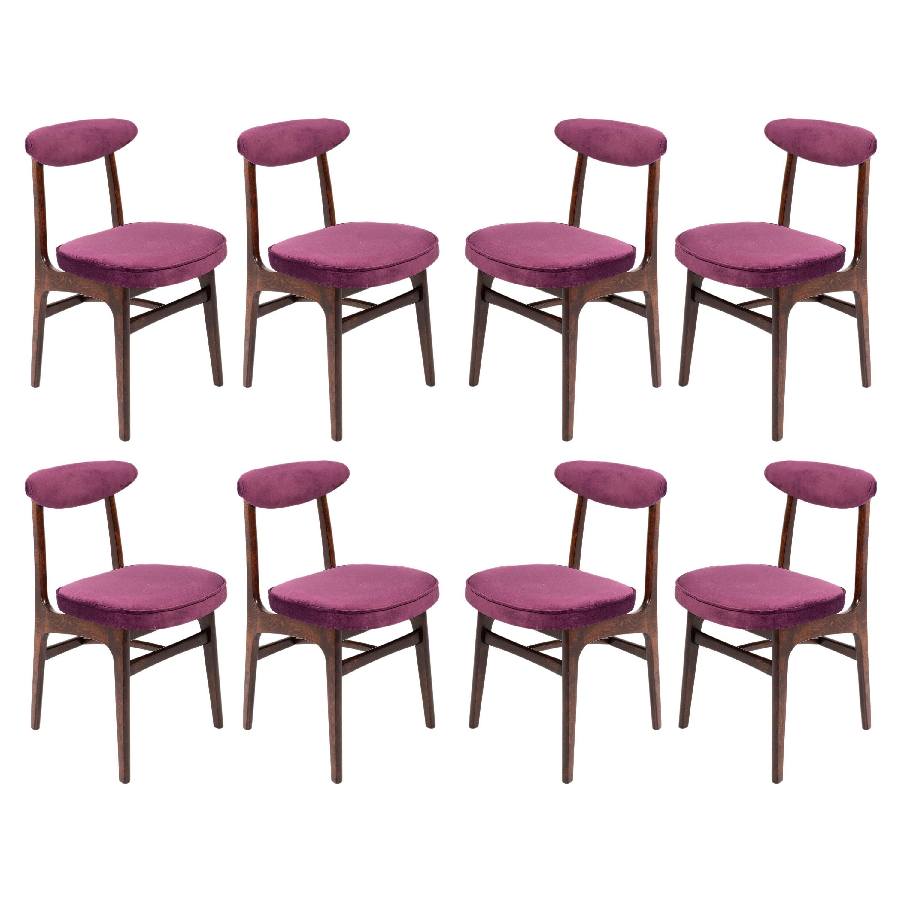 Eight 20th Century Plum Velvet Chairs Designed by Rajmund Halas, Europe, 1960s