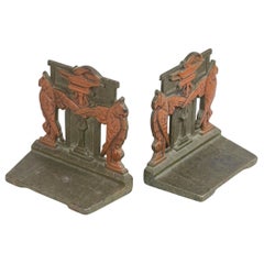 Pair of Art Deco Bookends w/Owls Surrounding a Flame, ca. 1920's, Judd Co.