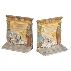 Pair of Colorful Egyptian Themed Bookends,Finely Painted, Judd Co. Ca. 1920's