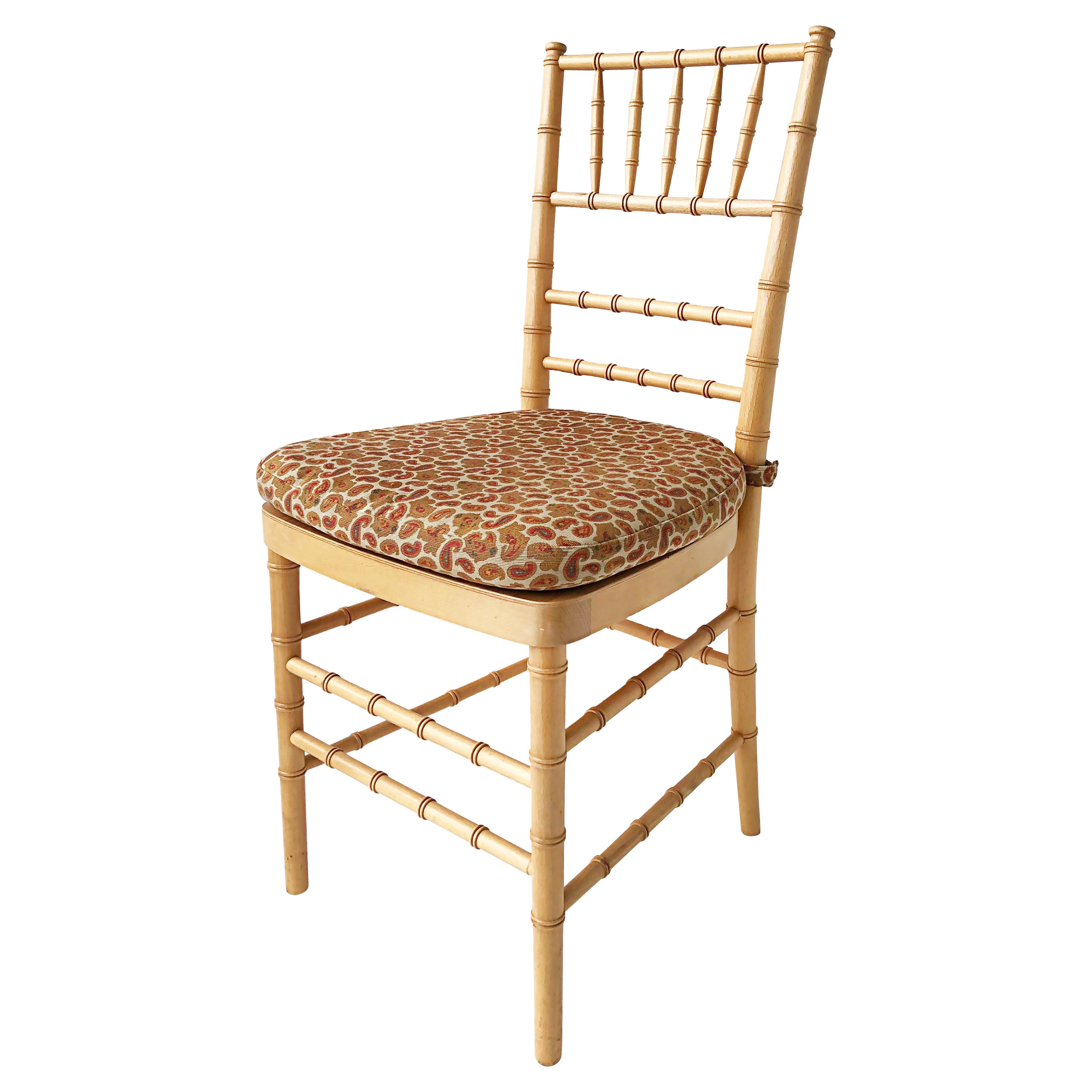 Faux Bamboo Chair with Loose Paisley Seat Cushion