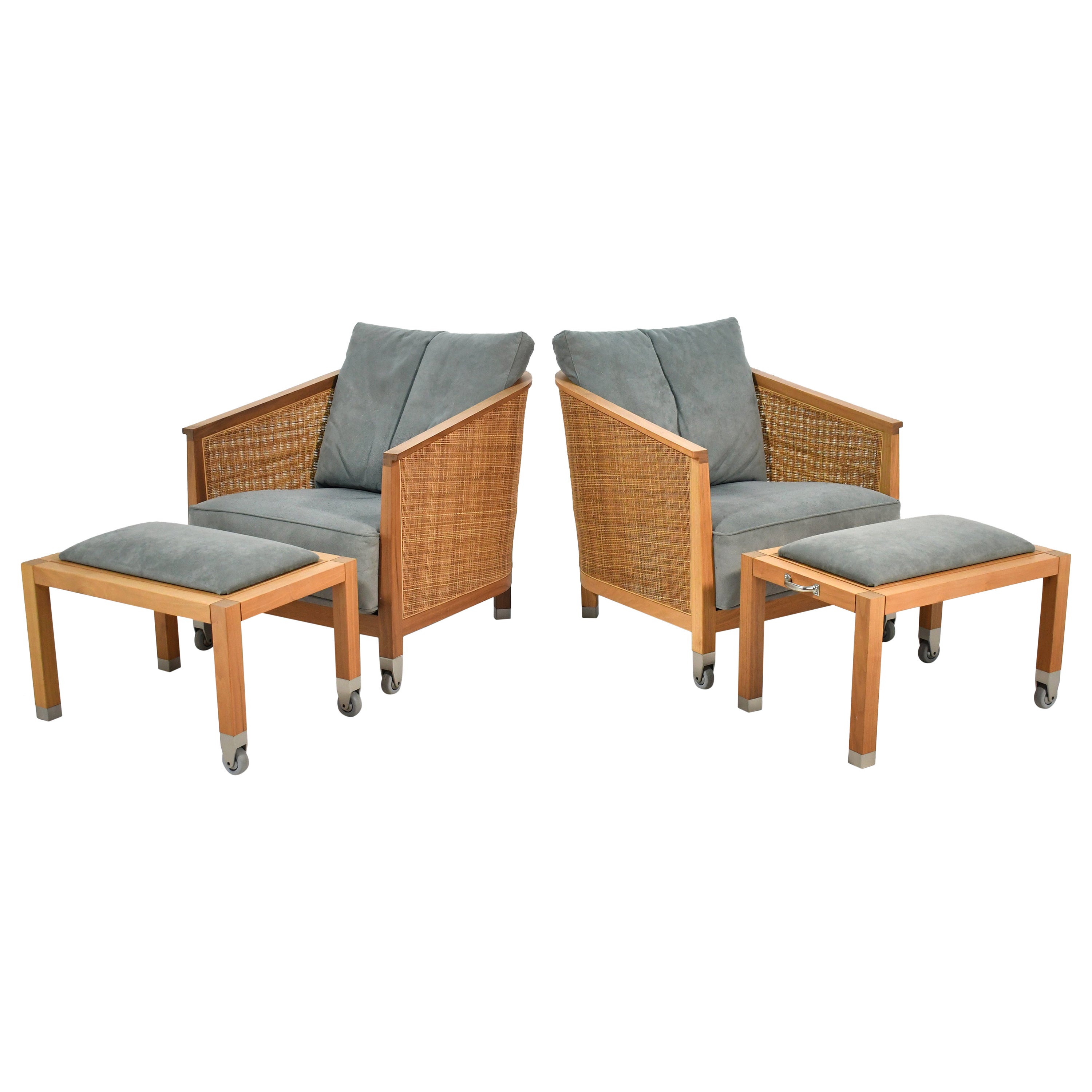 Pair of Flexform "Mozart" Lounge Chairs & Ottomans/ Tables For Sale