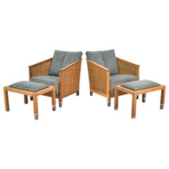 Pair of Flexform "Mozart" Lounge Chairs & Ottomans/ Tables